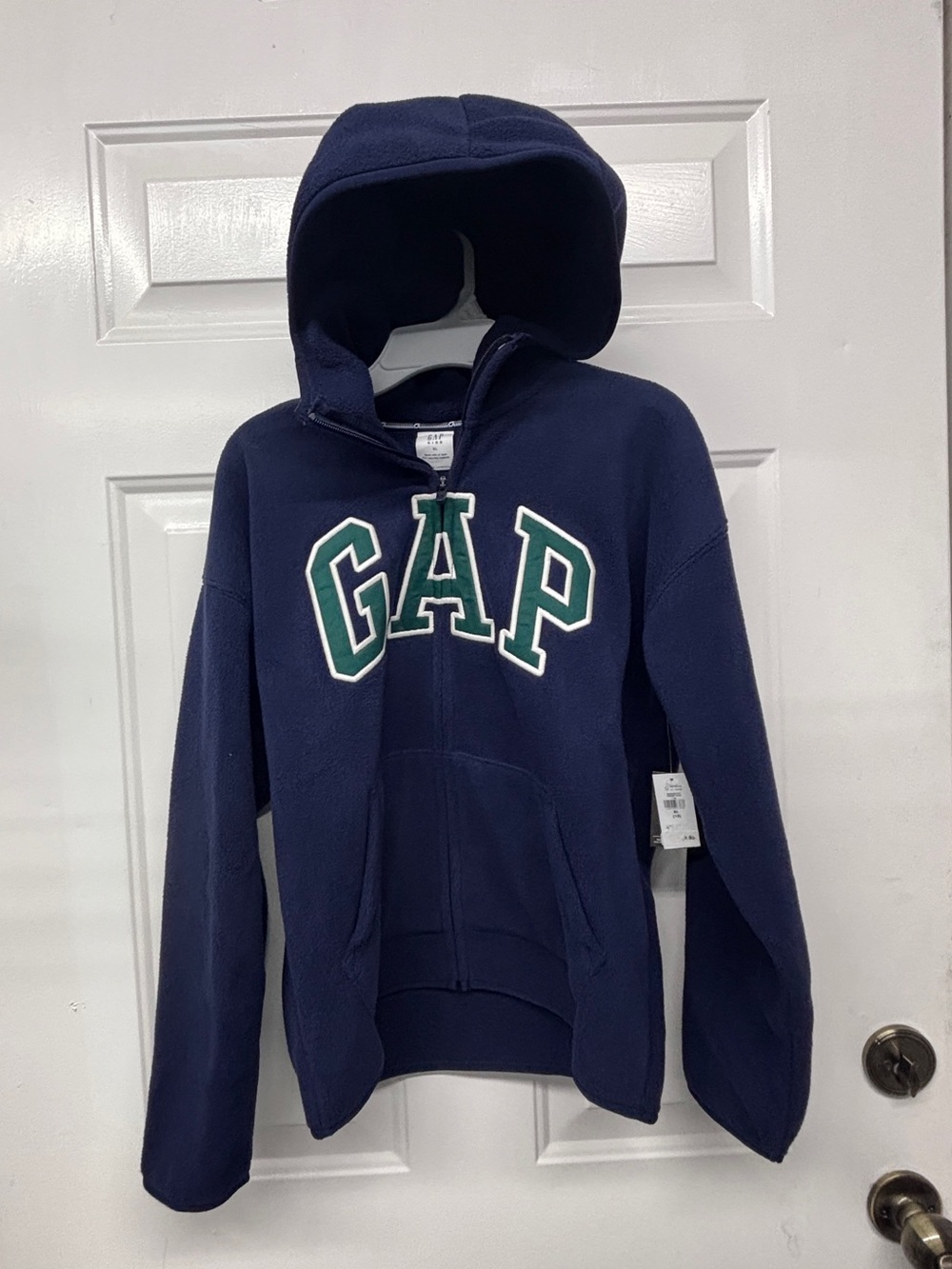 GAPFit Kids XL (Sz 12) Navy Full Zip Deep Hoodie with Green-Trimmed Logo